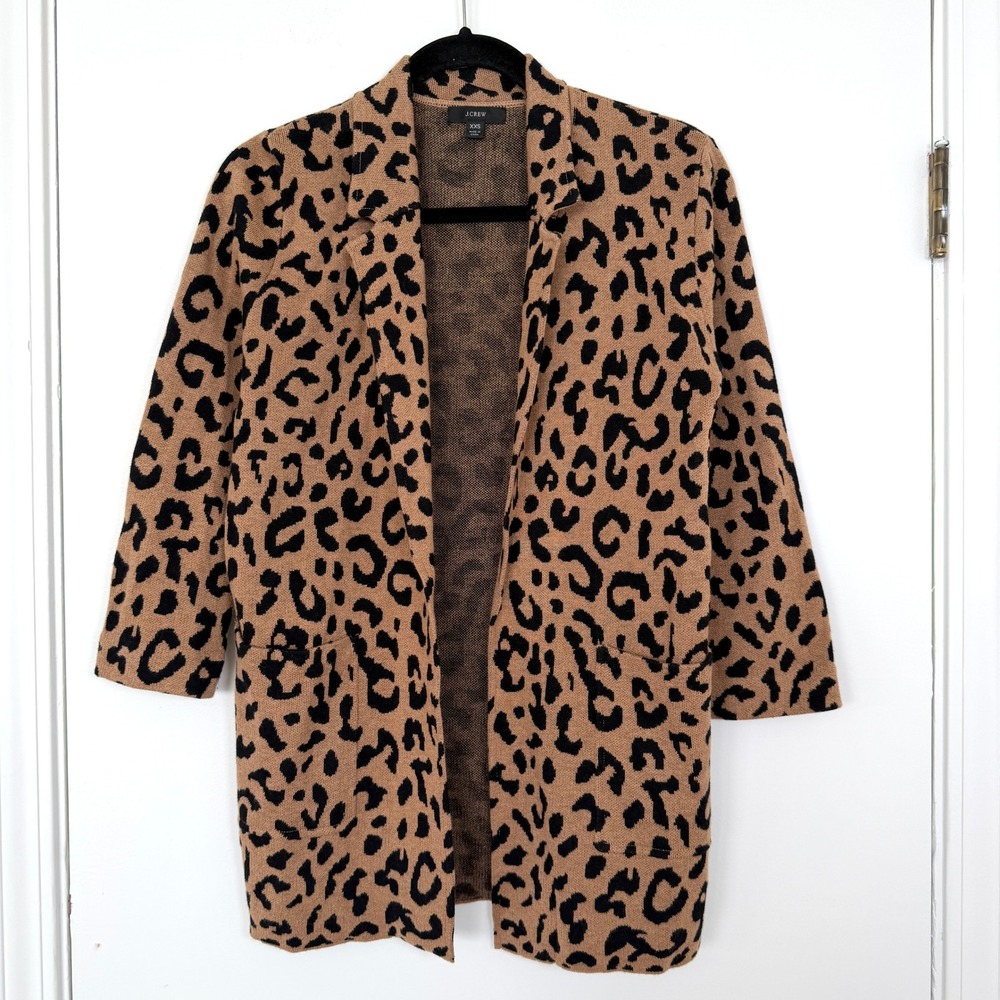 J.Crew Leopard Print Sophie Open-front Merino Wool Sweater Blazer XXS
